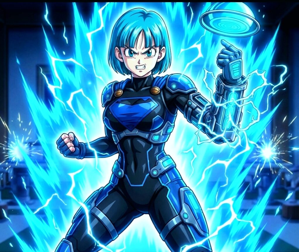 Bulma modo de batalla en el mundo de solo leveling como cazadora, aumentando su rango a nivel nacional.