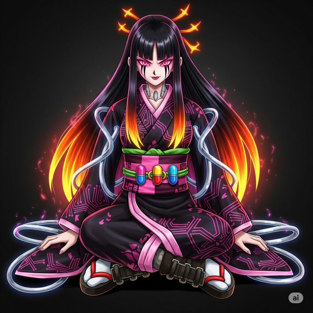 imagen-representa-la-fusion-entre-Bulma-y-nezuko-con-caracteristicas-de-ambas