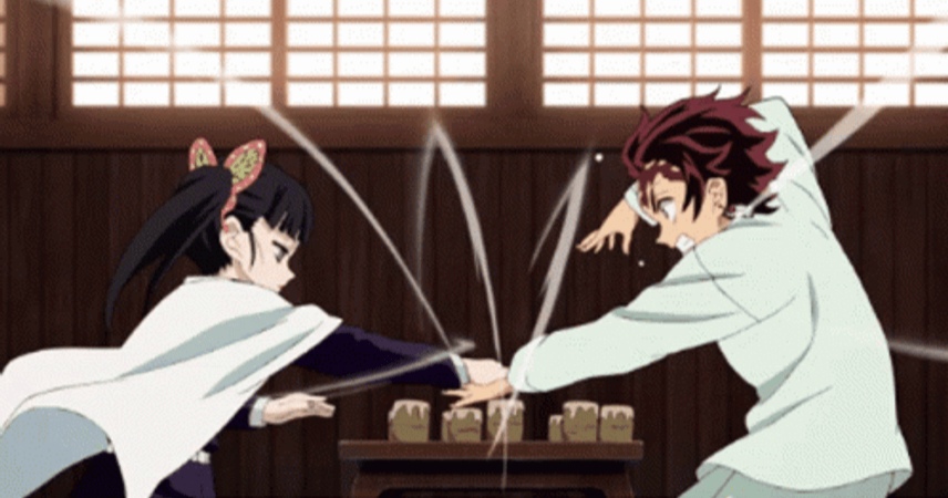 Tanjiro and Kanao in training