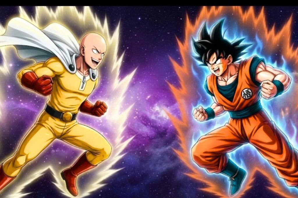 Goku y Saiyan se ven emocionados por comenzar la pelea entre ellos.