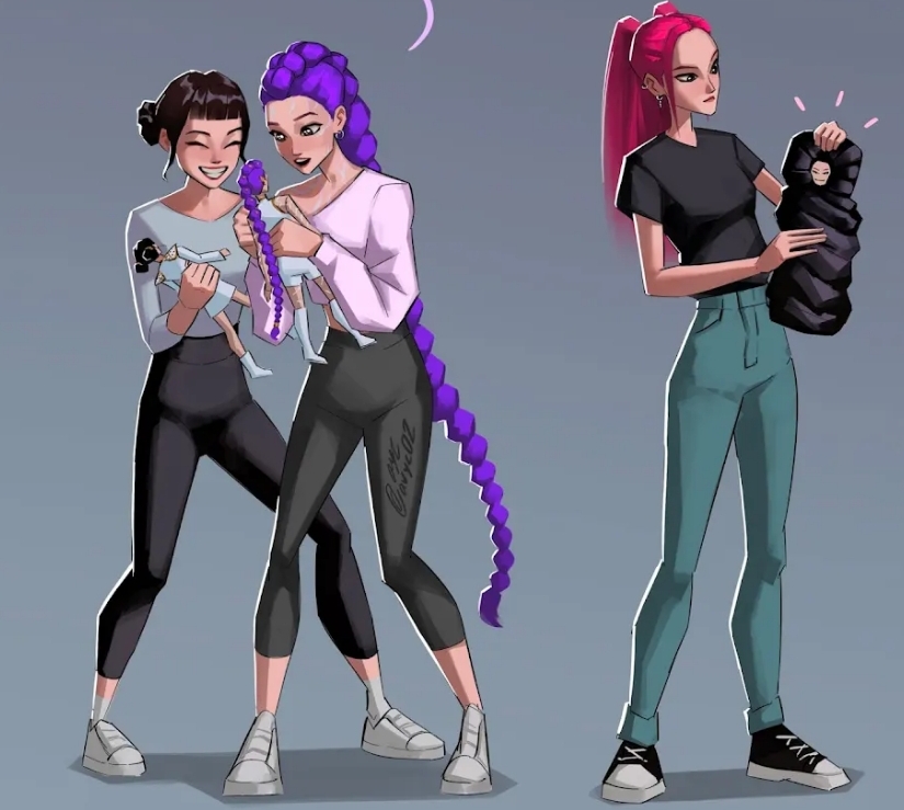 Fanart de Zoey, Mira y Rumi fascinadas con sus muñecas lanzadas por Mattel
