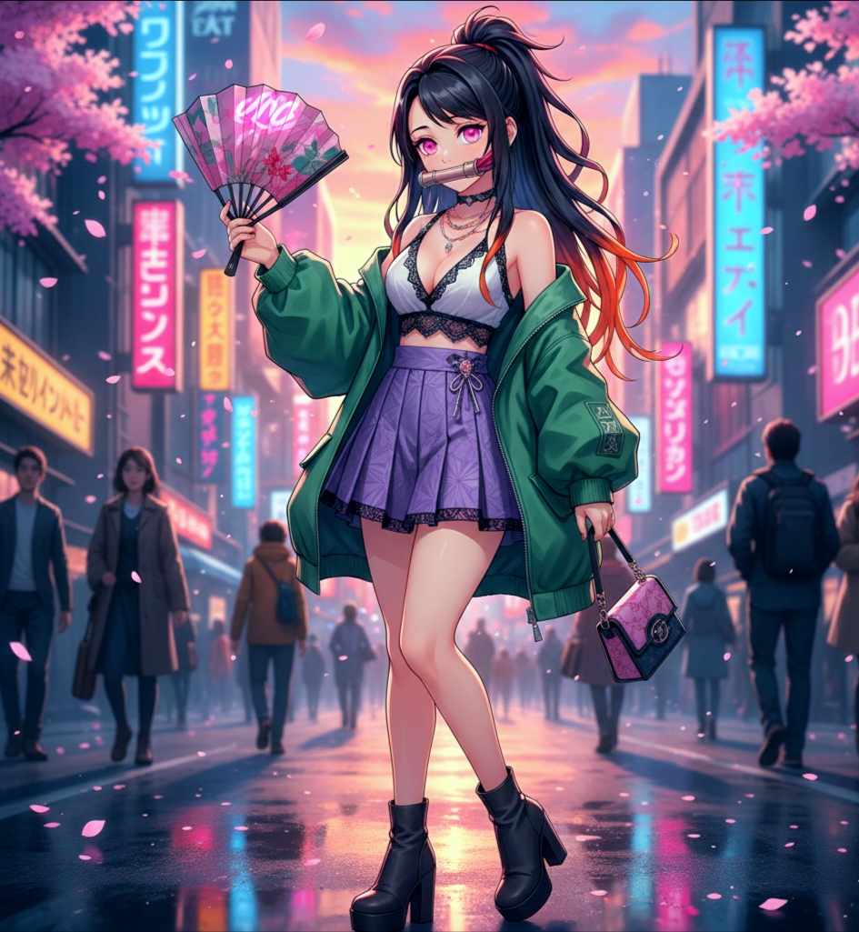 Fanart de Nezuko vistiendo ropa moderna